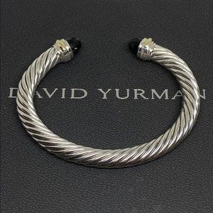 David Yurman Silver Cable Cuff with Black Onyx Terminals and Gold Accents
